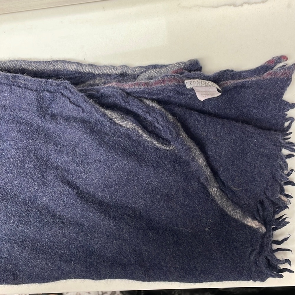 Brunello Cuccinelli cashmere scarf (blue with white and maroon accents)
